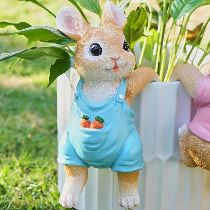 Image of The Decorshed Bunny Decor Garden Patio Decor - Rabbit Planter Hugger Pack of 2 Indoor Plants Decorations for Flower Pot, Cute Rabbits, Garden, Easter Decoration