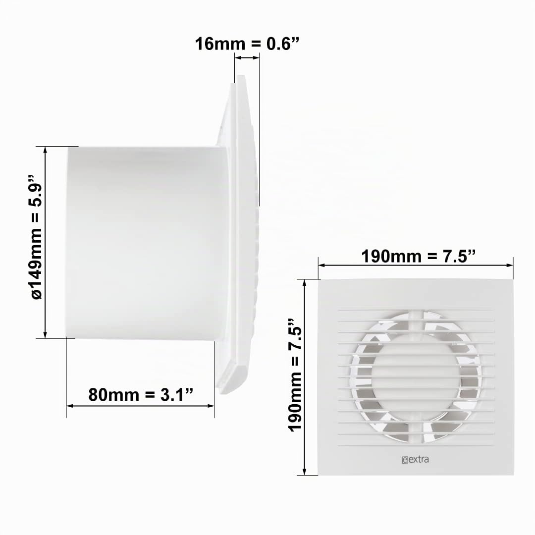 Europlast Ø 150mm Bad-Lüfter mit Feuchtesensor und Timer - Weiß, Leise Ventilator