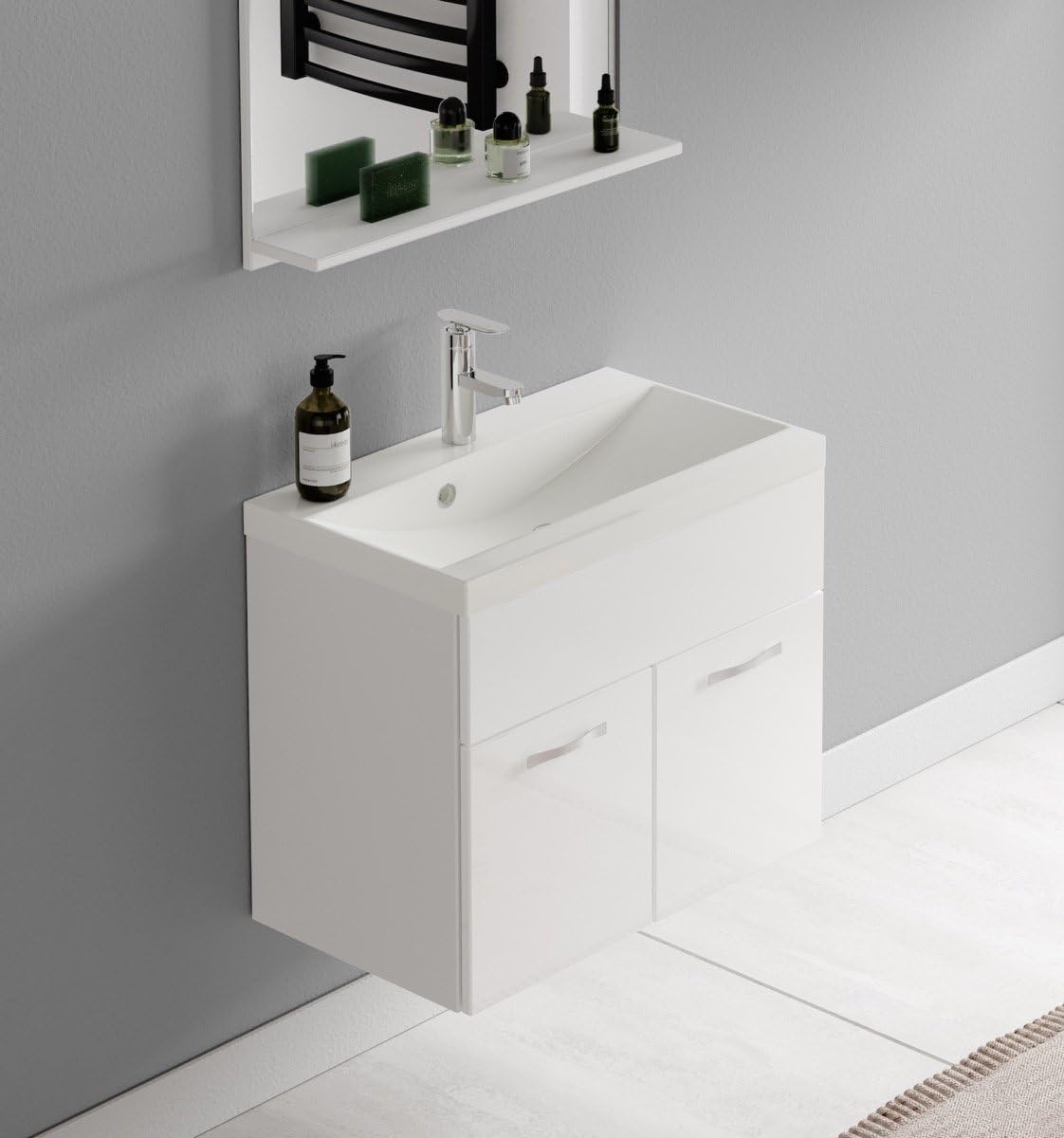 Badplaats B.V. Meuble de Salle de Bain de Montreal 02 60 cm lavabo Blanc Brillant - Armoire de Rangement Meuble lavabo evier Meubles