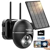 Helidallr 2K Solar Überwachungskamera Aussen Akku WLAN,Kamera Überwachung Aussen Kabellos mit Solarpanel,360 Grad Kamera mit Farbnachtsicht,355°/120° Schwenkbar,IP PTZ-Kamera Outdoor mit 32GB SD-Karte