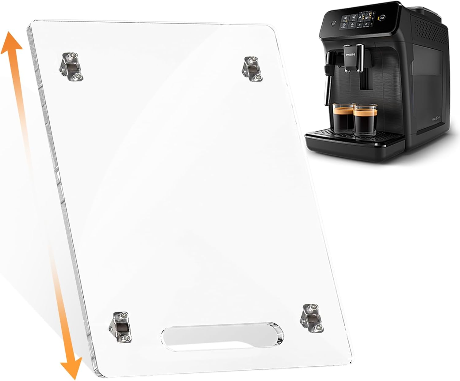 Sliding Tray for Coffee Maker: Acrylic Appliance Slider with Rubber Wheels - Coffee Machine Mat Pot Rolling Tray for Kitchen Countertop - 13"x14" Clear