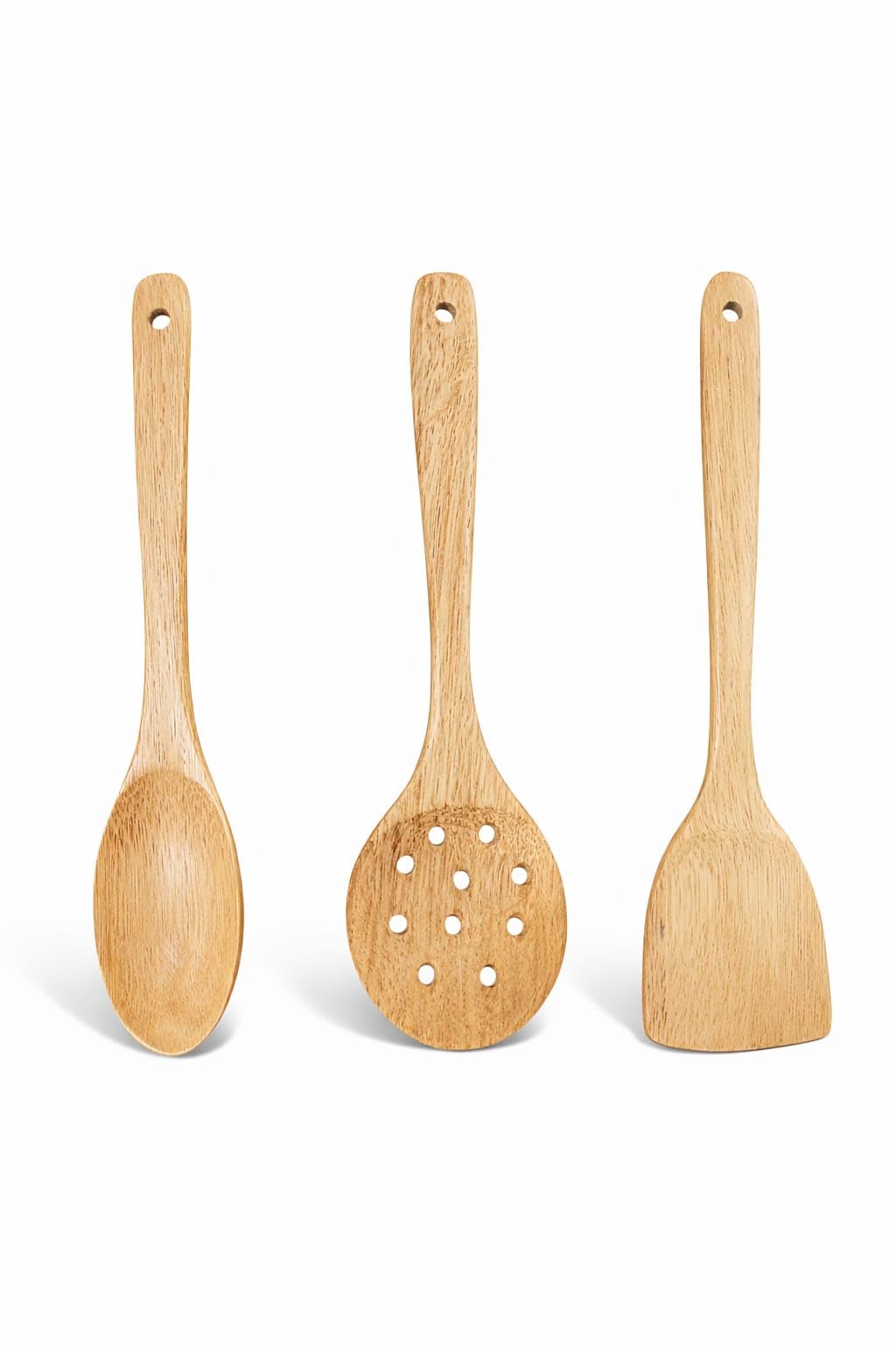 Doğal Bambu Ahşap Mutfak Kaşık ve Spatula Seti, Isıya Dayanıklı, Tava Çizmeyen, Ergonomik Saplı, Çevre Dostu Ahşap Mutfak Gereçleri, Kızartma, Sote, Makarna ve Yemek Karıştırma İçin Uygun 3’lü Set