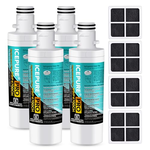Image of ICEPURE PRO ADQ74793501 NSF /ANSI 401 NSF /ANSI 42Certified Replacement LT1000P, Kenmore Elite 9980, ADQ747935 LT1000PC MDJ64844601 ADQ74793502 LFXS26973S Refrigerator Water and LT120F Air Filter, 4PACK