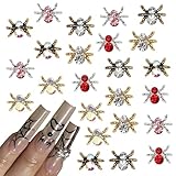 Jremg Halloween Nails Charms 3D Alloy Spider Nail Rhinestones Laser Gold Silver Crystal Nail Diamonds Glossy Red Pink Metallic Spider Nail Jewelry for Women Girls Nail Supplies Decoration 24Pcs