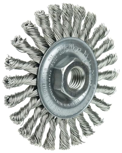 Image of Weiler 13276 Cable Twist Knot Wire Wheel 4 inch, .020 inch Stainless Steel Fill, 5 /8 inch-11 UNC Nut, Made in The USA (Pack of 5)