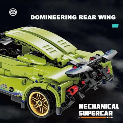 Image of 1:18 Scale Racing Pull-Back Supercar Building Blocks Set | Car Model Kit with Gold Sport Rims | DIY Construction Toy,Compatible with Major Bricks,Ideal Gift for Kids (1:18 Green Lambo [470pcs])