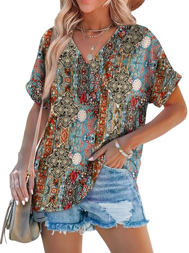 Image of WIHOLL Womens Summer Tops Short Dolman Sleeve Shirts 2026 Fashion V Neck Outfits Clothes