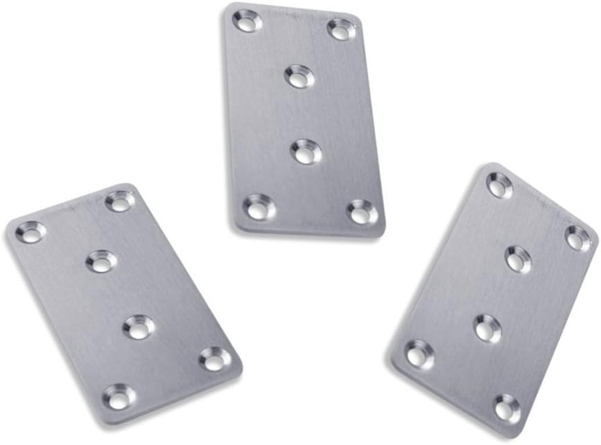 3 Pieces Flat Straight Brace Bracket Steel Metal Mending Fixing Plate,Brushed Finish 5.4" × 1.9" × 0.08"