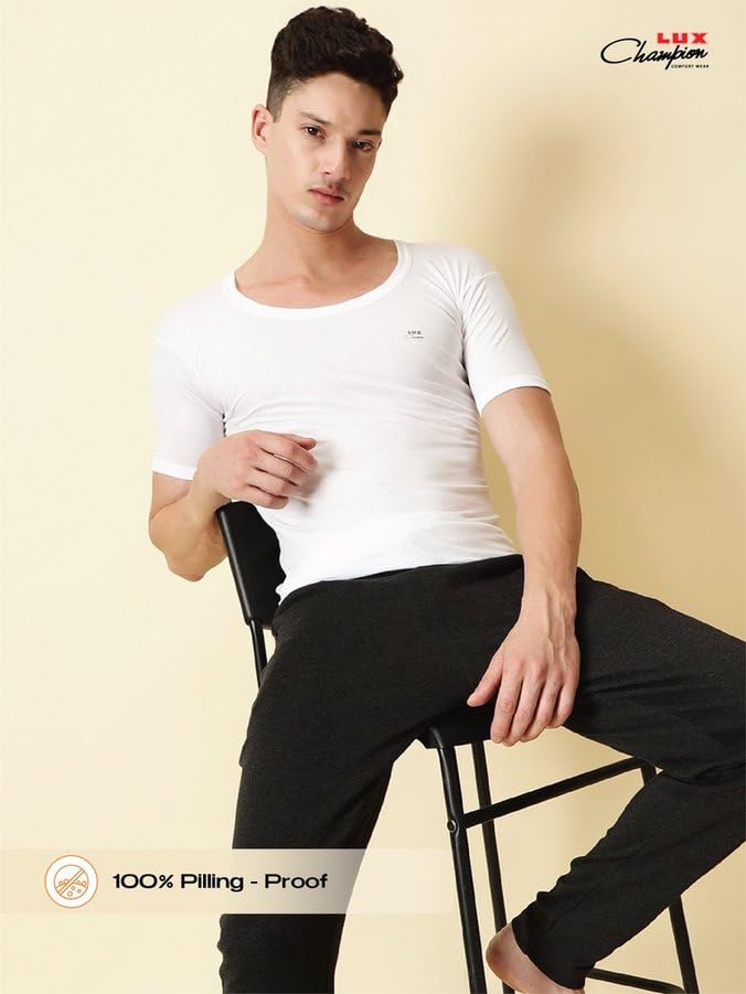 Image of Lux Champion Men's Cotton Vest RNS | 100% Super Combed Cotton | Round Neck, Half Sleeves, Breathable, Sweat-Absorbent Comfortable Lux Vest for Daily Use | Pack of 3