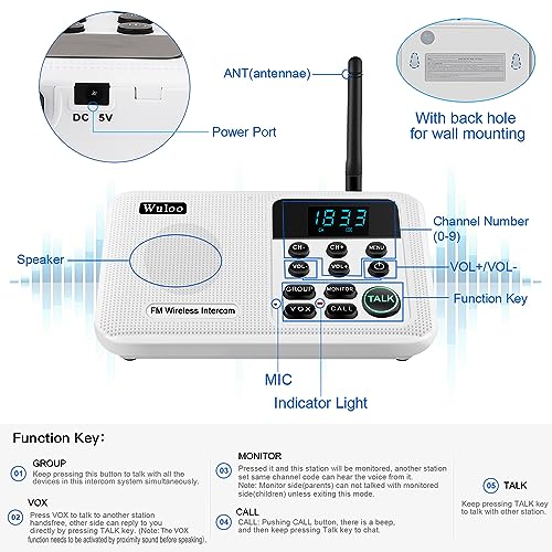 Image of Wuloo Intercoms Wireless for Home 1 Mile Range 22 Channel 100 Digital Code Display Screen, Wireless Intercom System for Home House Business Office, Room to Room Intercom Communication(3Stations White)