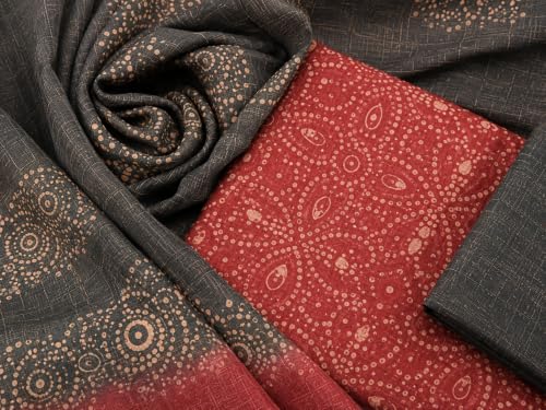 Image of HAIDER ALI AND SONS Handloom Cotton Silk Batik Print Unstitched Dress Material for Women with Dupatta | Bhagalpuri Suit Set | Salwar Suit Material | Festival, Party & Casual Wear