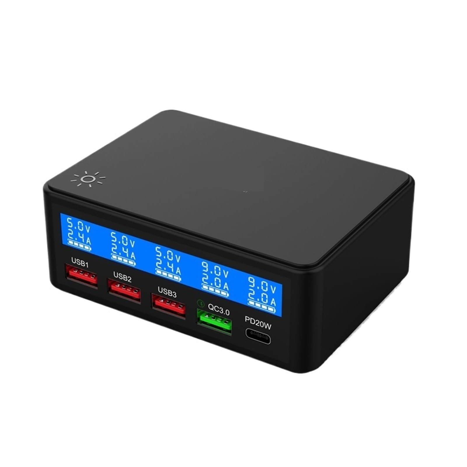 Stacja ładująca USB Szybka Ładowarka USB PD QC O Mocy 65 W, 5 Portów, Inteligentna Stacja Ładująca Hub, Adapter Szybkiego Ładowania USB C, Ładowarka Typu C, Wyświetlacz, Ładowarki Biurkowe.(Size:WHITE