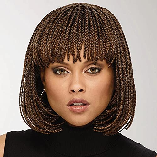 FCHW-wig Braided Wigs For Black Women Synthetic Short Bob Black Brown Box Braided Wig With Bangs Small Box Braided Wigs African American Bob Braid Wigs for Black Women 12Inch Brown 7777