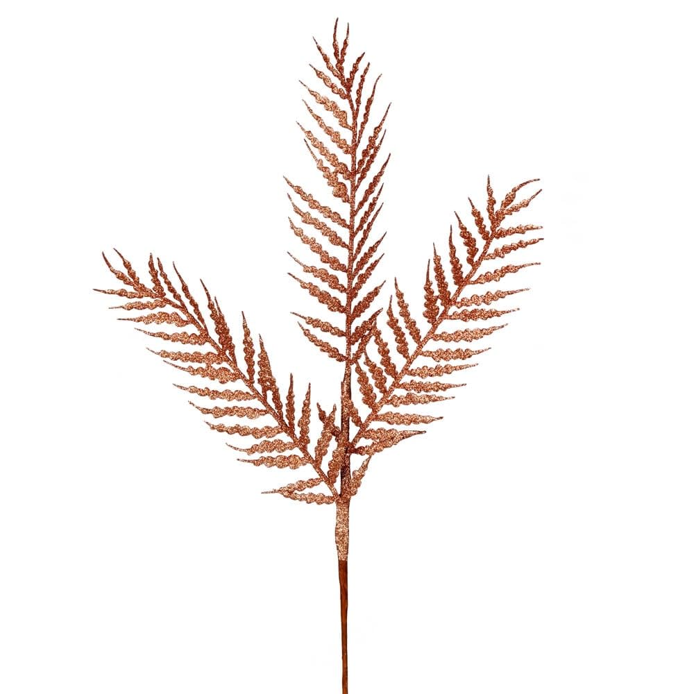 21 in. Rose Gold Glitter Feather Fern Spray - 12 per Bag