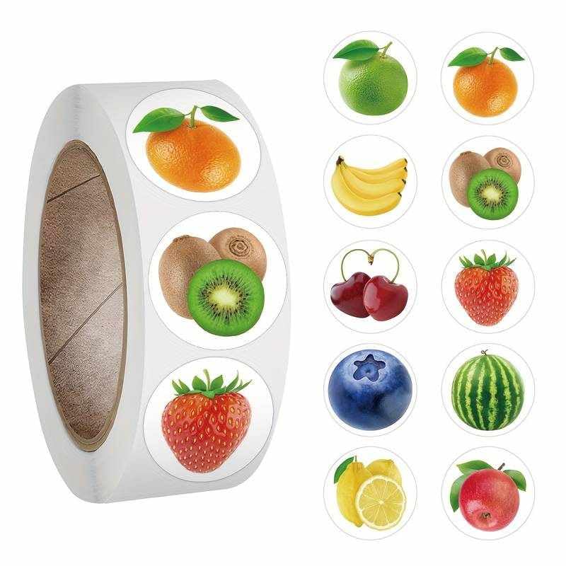 Pegatinas de frutas para Niños, stickers de frutas, pegatinas infantiles, Calcomanías de frutas, Adhesivos frutas rollo, 500 pegatinas de 2.5 cm, Diseño frutas