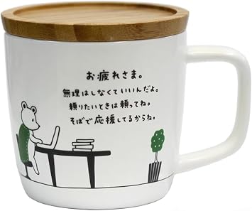 Alta Artha Mug Cup Kimochi Mug with Lid Thank You for Your Hard Work 9.5 fl oz 280 ml Dishwasher Safe Microwave Safe Porcelain/Natural Wood Handle that Fits Comfortably in Hand Gift AR0604183