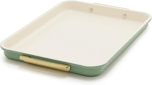GreenPan Bakeware - Bandeja cuarto de hoja de 13" x 9" pulgadas, bandeja antiadherente de cerámica para hornear, libre de PFAS y BPA, asas doradas,