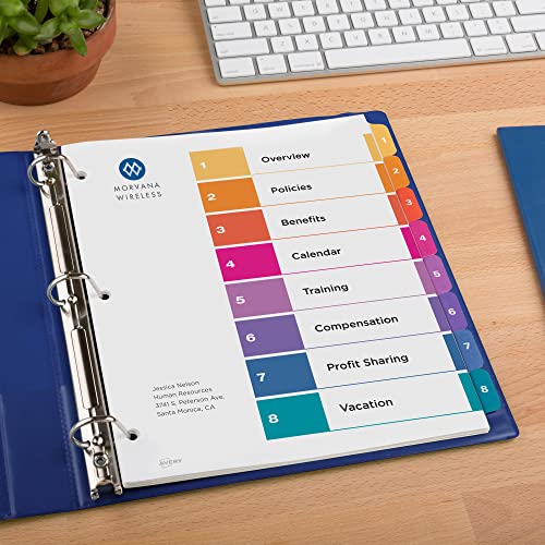 Avery 11186 8 Tab Dividers For 3 Ring Binders, Customizable Table Of Contents, Multicolor Tabs, 6 Sets thumb #5