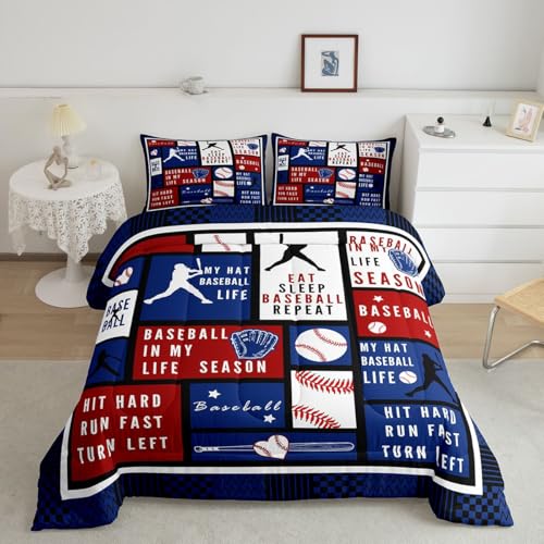 Image of Feelyou Baseball Theme Comforter Set Eat Bedding Queen Size for Kids