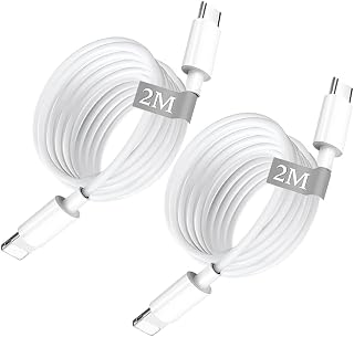 WOUJTG iPhone Fast Charger Cable,USB C to Lightnning Cable,PD 20W Fast Charge Cable, 2 Pack 2M/6.6FT USB C Charger Cable,Compatible with iPhone 14/13/12/Mini/11/11 Pro/Pro Max/Xs Max/XR/X/iPad, White