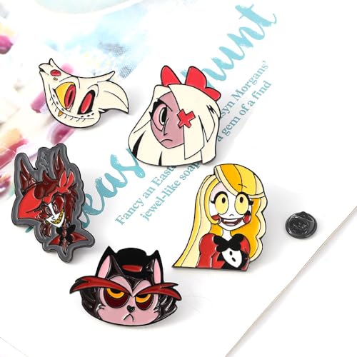 Image of Hazbin Hotel Brooch Set 5pcs Cartoon Brooch Pin Jewelry Accessory for Women Girls Alloy Anime Lapel Brooch (Colours)