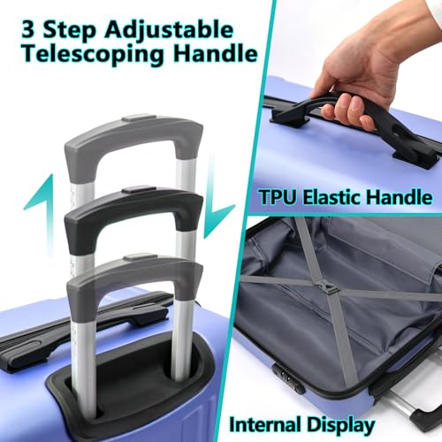 VANELC Hard Shell ABS 3 Piece Luggage Sets (20/24/28 inches), with TSA Lock,and 360°Rotating Wheel,Effortless Mobility Carry on Suitcase set Men Women (Purple, 3PCS)2