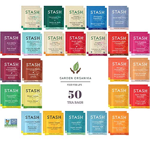 Herbal and Decaf Tea Sampler - 50 Count, 25 Flavors - Caffeine Free