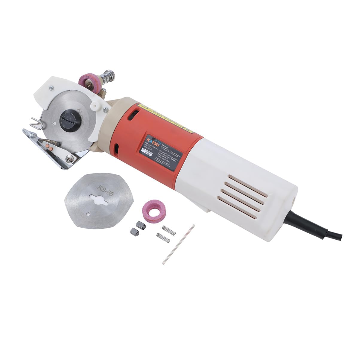 KATSU Cortador de Tela Eléctrico, Tamaño de Cuchilla 65 mm y 22mm Grosor Máximo de Corte, para Textil Cuero Papel Caucho y Más con Extra Cuchilla Repuesto 103911