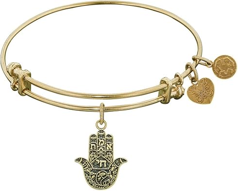 Jewelry Affairs Yellow Finish Brass Hamsa Adjustable Bangle Bracelet, 7.25"
