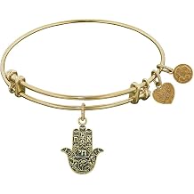 Jewelry Affairs Yellow Finish Brass Hamsa Adjustable Bangle Bracelet, 7.25"
