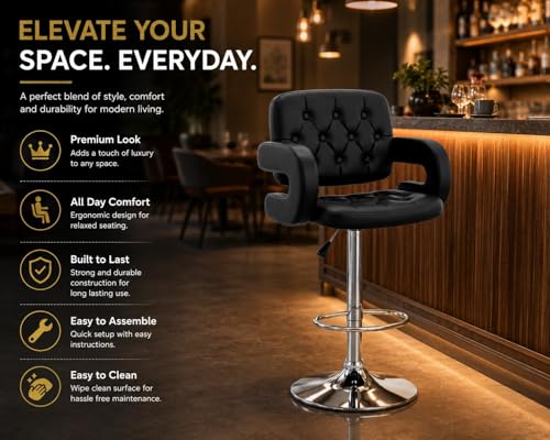 Image of Modern Button Shape Bar Stool with 360 Swivel | Height Adjustable Bar Chair | Counter Stool & High Chairs | Comfortable for Home, Office, Restaurant Bar & Cash Counter - (Black)