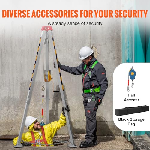 Image of VEVOR Confined Space Tripod Kit, 1200 lbs Winch, Confined Space Tripod 7' Legs Bracket and 98' Cable, Confined Space Rescue Tripod 32.8' Fall Protection, Storage Bag for Traditional Confined Spaces