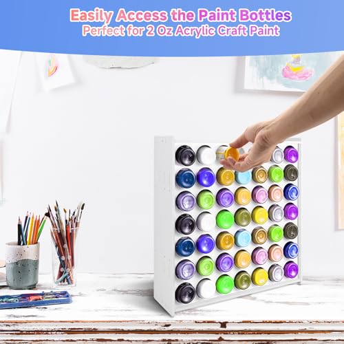 Image of 49 Holes Acrylic Paint Storage Organizer for 2 oz Craft Paints, Craft Paint Bottle Storage Rack Stand, Vertical Acrylic Paint Organizer Holder, Crafts Paint Storage Tower for Apple Barrel, Folkart