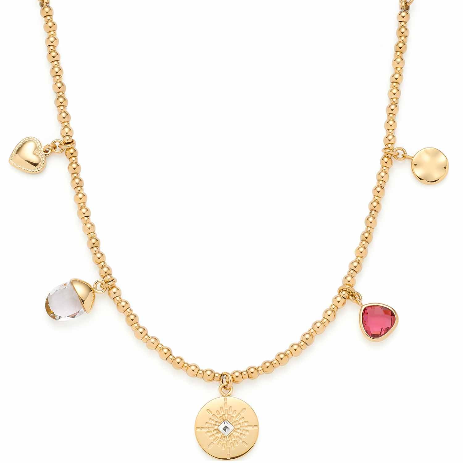 Leonardo Jewels Giselle 023214 - Collana da donna in acciaio inox IP oro, con 5 piccoli ciondoli, lunghezza 45-50 cm, idea regalo per donne, 45, Acciaio inossidabile, Nessuna pietra preziosa