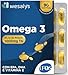 Omega 3 IFOS 5 Stelle Certificato, 90 capsule in Blister da 1000mg in forma Trigliceride, Senza Retrogusto. Olio di pesce ad Alto dosaggio, Ricco di EPA e DHA, Trigliceridi, Cuore, Cervello, WESALYS