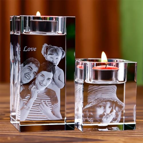 Personalized Engraved Photo Crystal Candle Holder,Custom Picture Candle Holder,Engraved Crystal Tealight Holder (5x5x8cm/1.9x1.9x3.14)