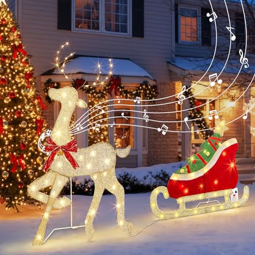 DELICHTER Beleuchtet Rentier mit Schlitten mit 117 Warmweißen LEDs...