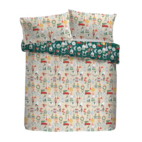 Fusion Christmas Ornaments Double Duvet Cover Set, 52% Recycled Polyester 48% Cotton, 200x200cm, Green, Reversible Print, 56 Pick - Image 3