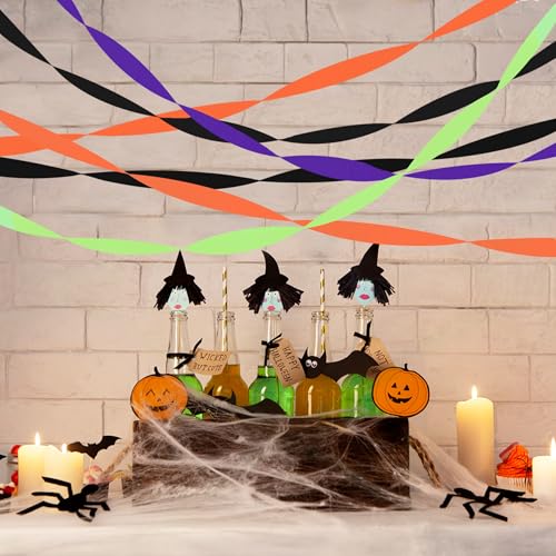 Image of 8 Rolls Halloween Crepe Paper Streamers Purple Green Orange Balck Streamers for Halloween Party Decorations Birthday Baby Shower Gender Reveal Graduation Party Decorations DIY Crafts