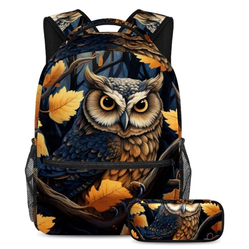 Cartable enfant motif hibou grand sac à dos scolaire avec trousse à crayons fille garçon