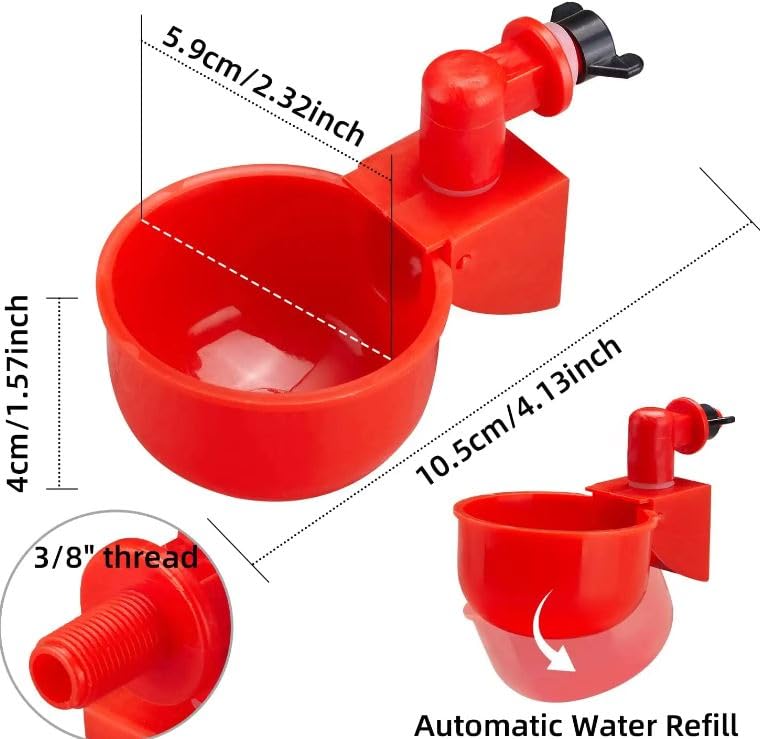 Red Poultry Gravity Water Cups Automatic Drinker 12-Pack