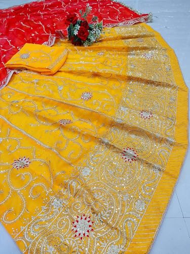 Image of Heavy Embroidery Work Semi Stitched Shimmer Silk Rajputi Poshak For Women Rajasthani Lehenga Choli
