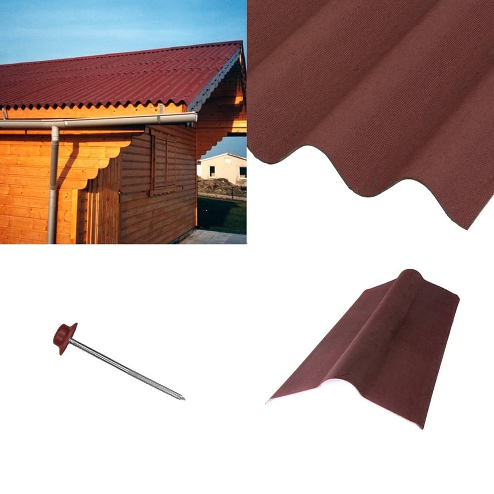 Shed Roofing Kit - Corrugated Bitumen Roof Sheets, Ridge & Fixings with Coverage Up to 6ft x 8ft for Apex Roofs (Red)