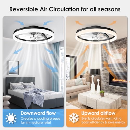 Ceiling Fans with Lights, 18-inch Low Profile Ceiling Fan with APP and Remote Control, 3000-6000K & Brightness Dimmable Fandelier Flush Mount LED Fan Ligh (Minimal-Black, 18inch) by ropelux - Image 3