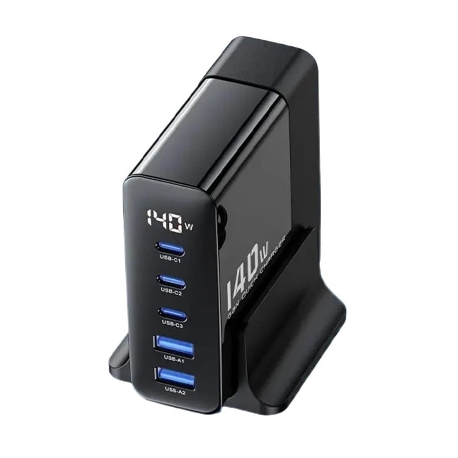 Cargador USB De 140W Estación De Carga Multipuerto GAN Carga Rápida Escritorio PD Tipo C Adaptador De Corriente Pantalla LED Cargador Rápido(140W)