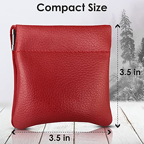 Image of Nabob Leather Genuine Leather Squeeze Coin Purse, Coin Pouch Made IN U.S.A. Change Holder For Men /Woman Size 3.5 X 3.5 (Red)