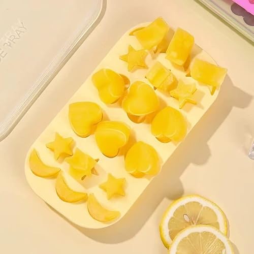 Ice Cube Trays,Heart-Shaped Ice Cube Tray With Star & Moon Shaped Ice Trays,Reusable Whiskey Ice Mold Diy Bpa Free Freezer For Chilled Cocktails Whiskey Bourbon & Homemade Juice（Yellow） #TOP7