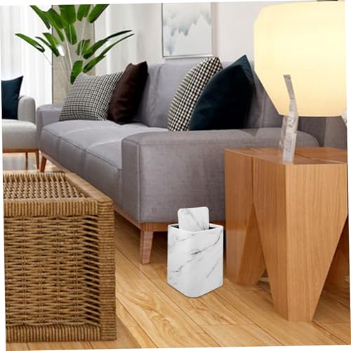 Caneca de basura rectangular blanca con diseño mármol miniatura 4