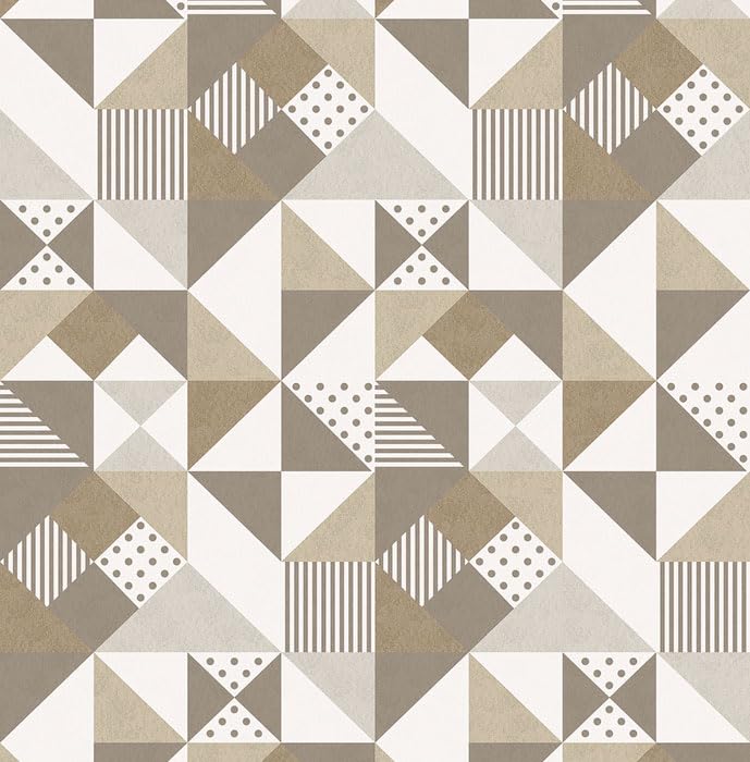 Papel pintado no tejido | Papel pintado geométrico | 10 x 0,53 m | Mosaico geométrico (beige-crema)