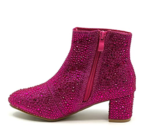 Forever Girls Rhinestone Boots Kids Low Heel Dress Booties Iceberg-12K Shoes Fuchsia Rhinestone 14